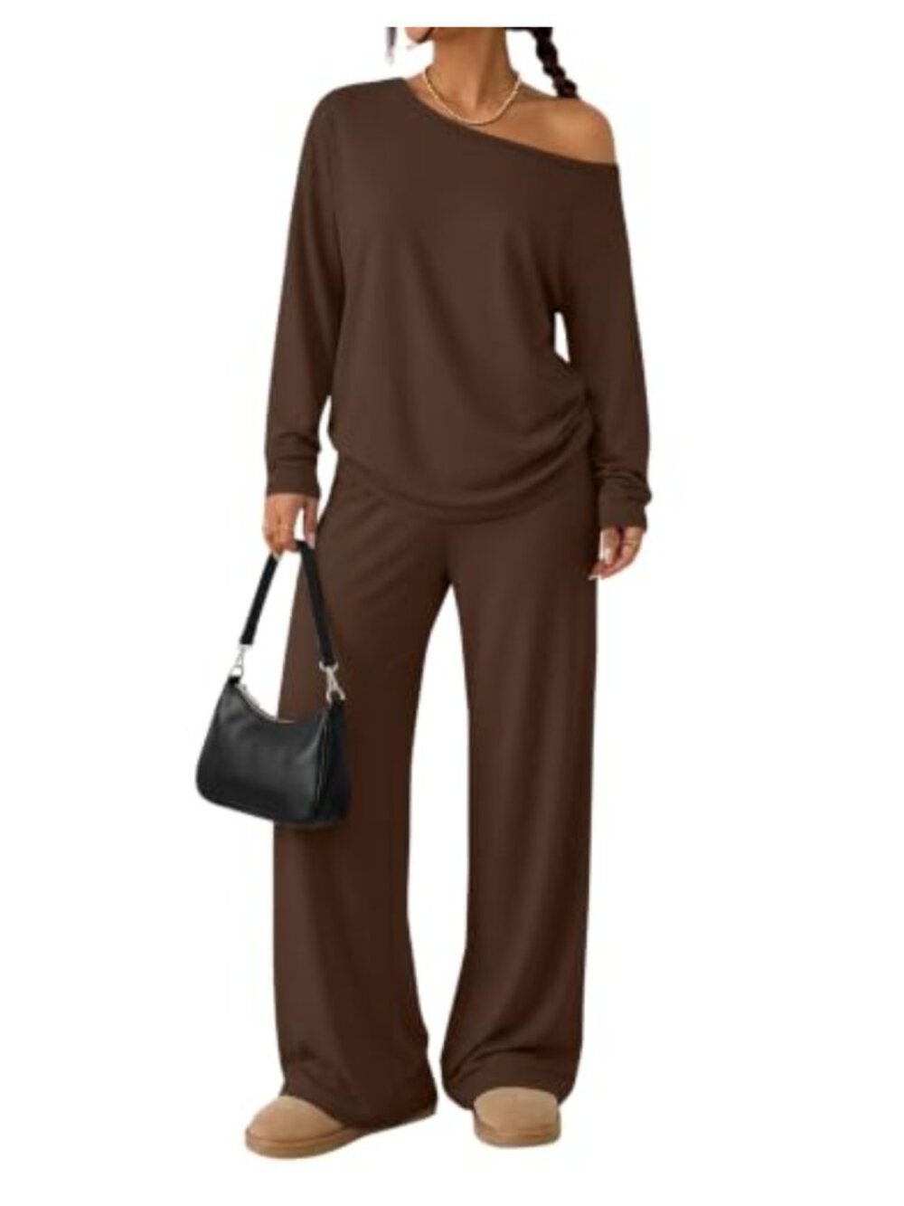 Off Shoulder Oversized Sweatshirt & Wide Leg Pants Lounge Set